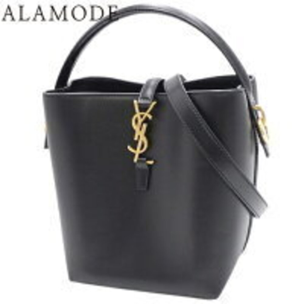 SAINT LAURENT PARIS LE Handbag Shoulder Bag YSL Bucket Calfskin Shiny Black